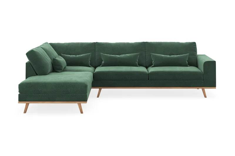 Copenhagen 4-sits Vänstervänd L-formad Schäslongsoffa i Sammet - Mörkgrön - Möbler - Soffa - Divansoffor & schäslongsoffa