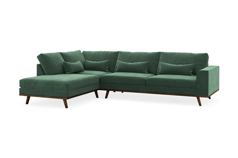 Copenhagen 4-sits Vänstervänd L-formad Schäslongsoffa i Sammet - Mörkgrön - Möbler - Soffa - Divansoffor & schäslongsoffa