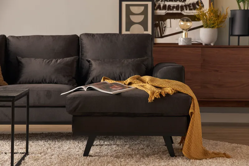 Copenhagen Compact 3-sits Vändbar L-formad Divansoffa i Sammet - Mörkgrå - Möbler - Soffa - Divansoffor & schäslongsoffa
