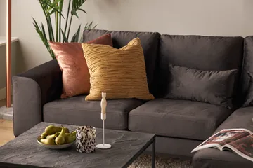 Copenhagen Compact 3-sits Vändbar L-formad Divansoffa i Sammet - Mörkgrå - Möbler - Soffa - Divansoffor & schäslongsoffa