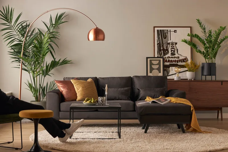 Copenhagen Compact 3-sits Vändbar L-formad Divansoffa i Sammet - Mörkgrå - Möbler - Soffa - Divansoffor & schäslongsoffa