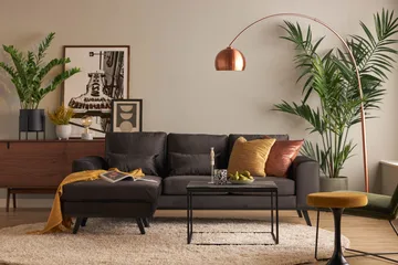 Copenhagen Compact 3-sits Vändbar L-formad Divansoffa i Sammet - Mörkgrå - Möbler - Soffa - Divansoffor & schäslongsoffa