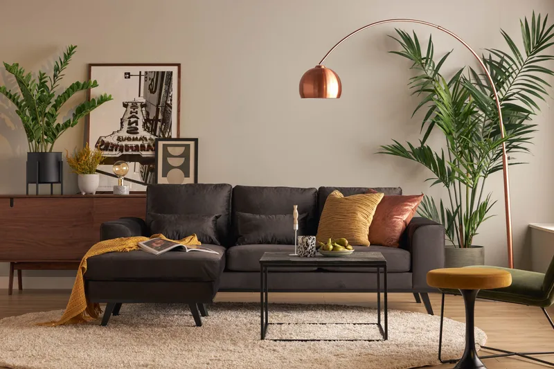 Copenhagen Compact 3-sits Vändbar L-formad Divansoffa i Sammet - Mörkgrå - Möbler - Soffa - Divansoffor & schäslongsoffa