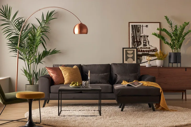 Copenhagen Compact 3-sits Vändbar L-formad Divansoffa i Sammet - Mörkgrå - Möbler - Soffa - Divansoffor & schäslongsoffa