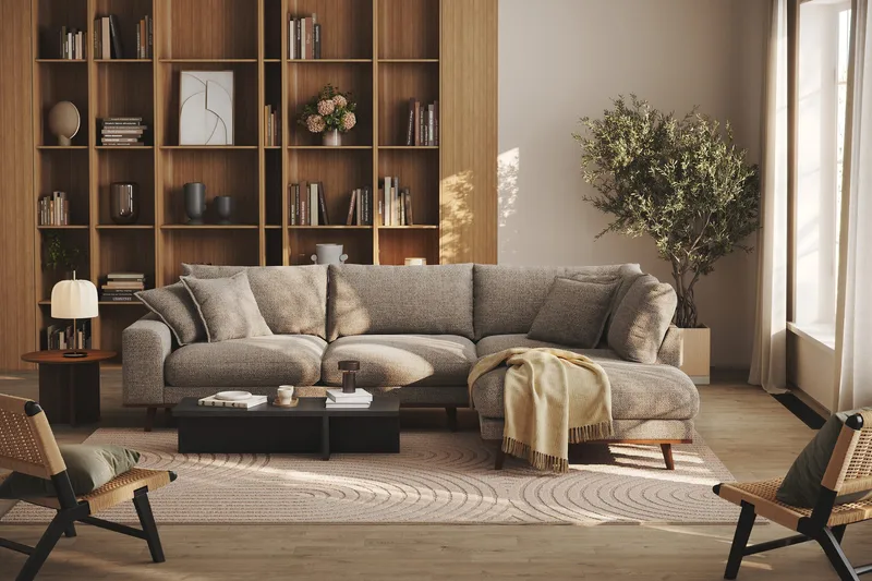Copenhagen Premium 4-sits Högervänd L-formad Djup Schäslongsoffa i Chenille - Brun - Möbler - Soffa - Divansoffor & schäslongsoffa
