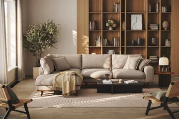 Copenhagen Premium 4-sits Vänstervänd L-formad Djup Schäslongsoffa i Tyg - Ljusbrun - Möbler - Soffa - Divansoffor & schäslongsoffa