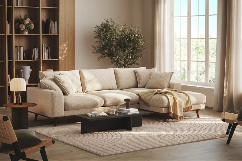 Copenhagen Premium 4-sits Högervänd L-formad Djup Divansoffa i Chenille - Beige - Möbler - Soffa - Divansoffor & schäslongsoffa