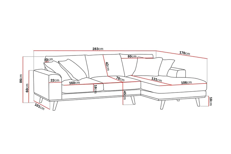 Copenhagen Premium 4-sits Högervänd L-formad Djup Divansoffa i Tyg - Ljusbrun - Möbler - Soffa - Divansoffor & schäslongsoffa