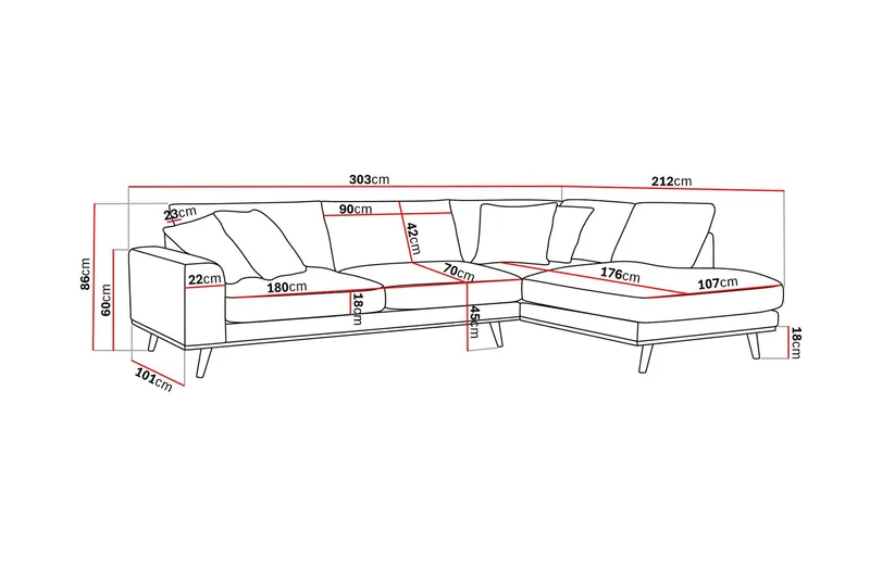 Copenhagen Premium 4-sits Högervänd L-formad Djup Schäslongsoffa i Tyg - Ljusbrun - Möbler - Soffa - Divansoffor & schäslongsoffa
