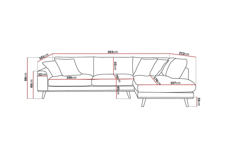 Copenhagen Premium 4-sits Högervänd L-formad Djup Schäslongsoffa i Tyg - Grön - Möbler - Soffa - Divansoffor & schäslongsoffa