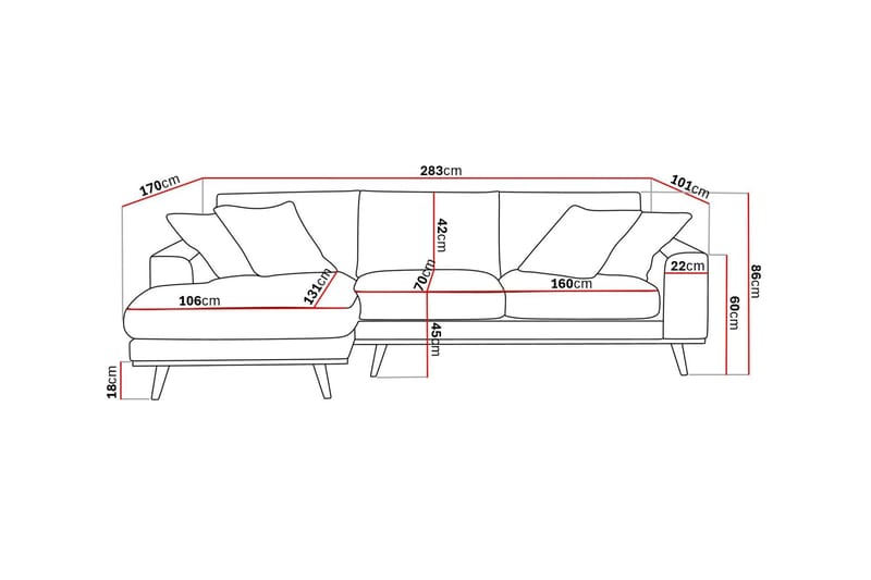 Copenhagen Premium 4-sits Vänstervänd L-formad Djup Divansoffa i Tyg - Brun - Möbler - Soffa - Divansoffor & schäslongsoffa
