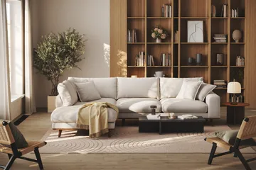 Copenhagen Premium 4-sits Vänstervänd L-formad Djup Schäslongsoffa i Tyg - Beige - Möbler - Soffa - Divansoffor & schäslongsoffa