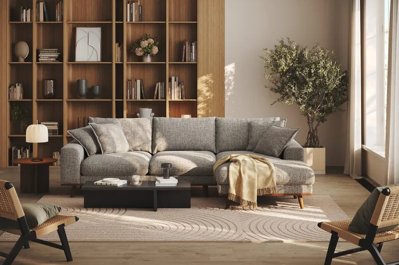 Copenhagen Premium 4-sits Högervänd L-formad Djup Divansoffa i Chenille - Grå - Möbler - Soffa - Divansoffor & schäslongsoffa