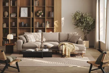 Copenhagen Premium 4-sits Högervänd L-formad Djup Divansoffa i Tyg - Ljusbrun - Möbler - Soffa - Divansoffor & schäslongsoffa
