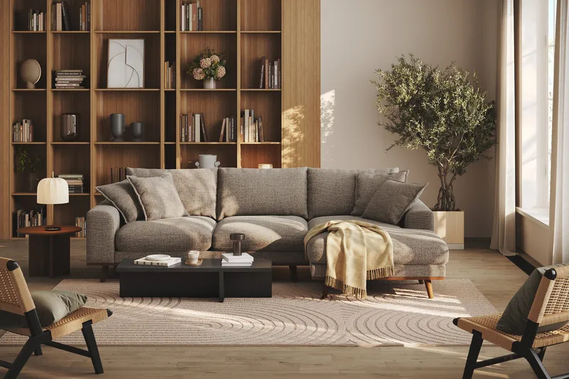 Copenhagen Premium 4-sits Högervänd L-formad Djup Divansoffa i Chenille - Brun - Möbler - Soffa - Divansoffor & schäslongsoffa