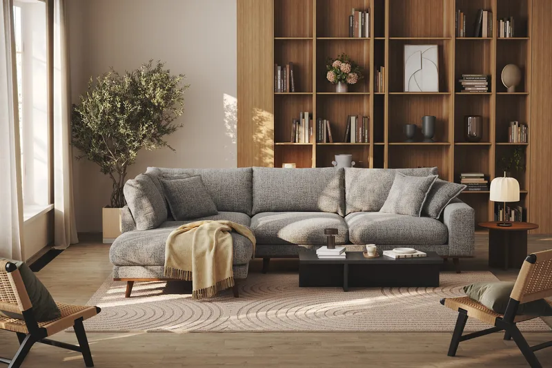 Copenhagen Premium 4-sits Vänstervänd L-formad Djup Schäslongsoffa i Chenille - Grå - Möbler - Soffa - Divansoffor & schäslongsoffa