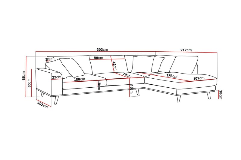 Copenhagen Premium 4-sits Högervänd L-formad Djup Schäslongsoffa i Tyg - Brun - Möbler - Soffa - Divansoffor & schäslongsoffa