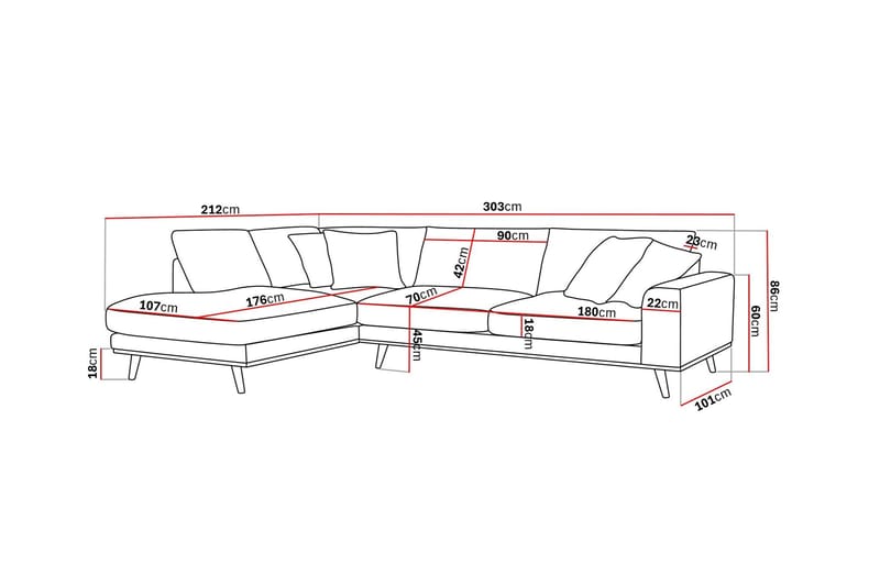 Copenhagen Premium 4-sits Vänstervänd L-formad Djup Schäslongsoffa i Tyg - Mörkbrun - Möbler - Soffa - Divansoffor & schäslongsoffa