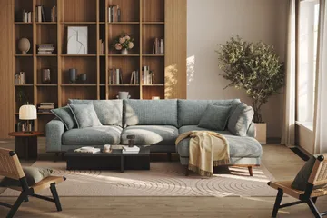 Copenhagen Premium 4-sits Högervänd L-formad Djup Schäslongsoffa i Chenille - Grå/Blå - Möbler - Soffa - Divansoffor & schäslongsoffa