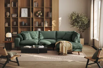 Copenhagen Premium 4-sits Högervänd L-formad Djup Schäslongsoffa i Tyg - Grön - Möbler - Soffa - Divansoffor & schäslongsoffa