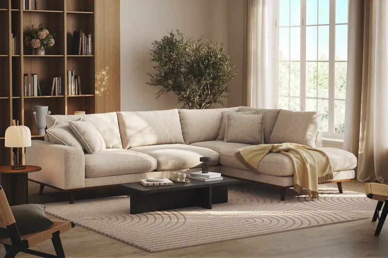 Copenhagen Premium 4-sits Högervänd L-formad Djup Schäslongsoffa i Chenille - Beige - Möbler - Soffa - Divansoffor & schäslongsoffa