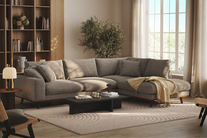 Copenhagen Premium 4-sits Högervänd L-formad Djup Schäslongsoffa i Chenille - Brun - Möbler - Soffa - Divansoffor & schäslongsoffa