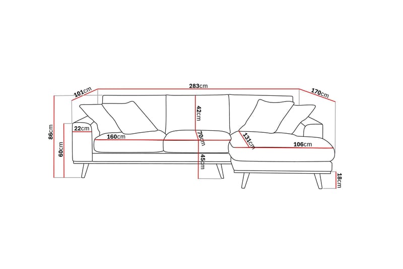 Copenhagen Premium 4-sits Högervänd L-formad Djup Divansoffa i Tyg - Grön - Möbler - Soffa - Divansoffor & schäslongsoffa