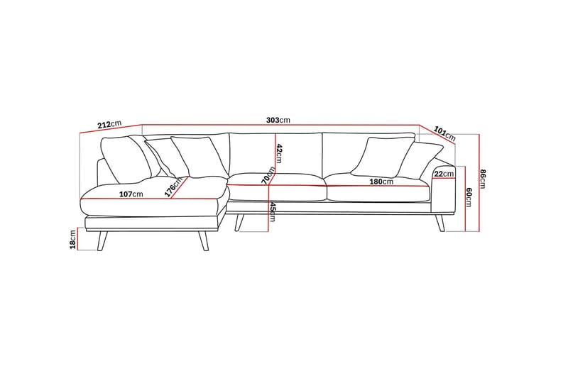 Copenhagen Premium 4-sits Vänstervänd L-formad Djup Schäslongsoffa i Tyg - Beige - Möbler - Soffa - Divansoffor & schäslongsoffa