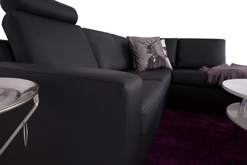 Crazy 3-sits Högervänd L-formad Schäslongsoffa i Konstläder - Svart - Möbler - Soffa - Divansoffor & schäslongsoffa - 2 sits soffa med divan