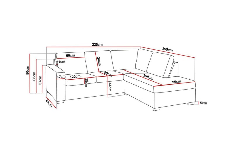 Crazy 3-sits Högervänd L-formad Schäslongsoffa i Konstläder - Svart - Möbler - Soffa - Divansoffor & schäslongsoffa