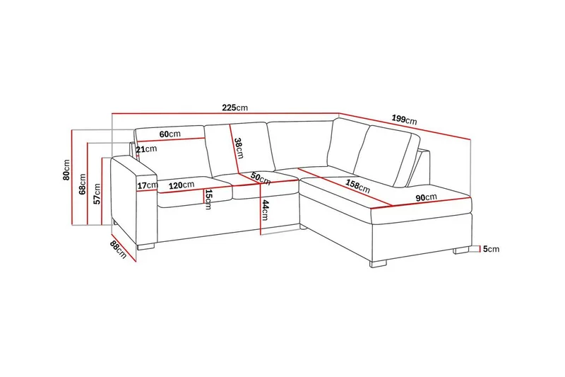 Crazy 3-sits Högervänd L-formad Schäslongsoffa i Konstläder - Svart - Möbler - Soffa - Divansoffor & schäslongsoffa - 2 sits soffa med divan