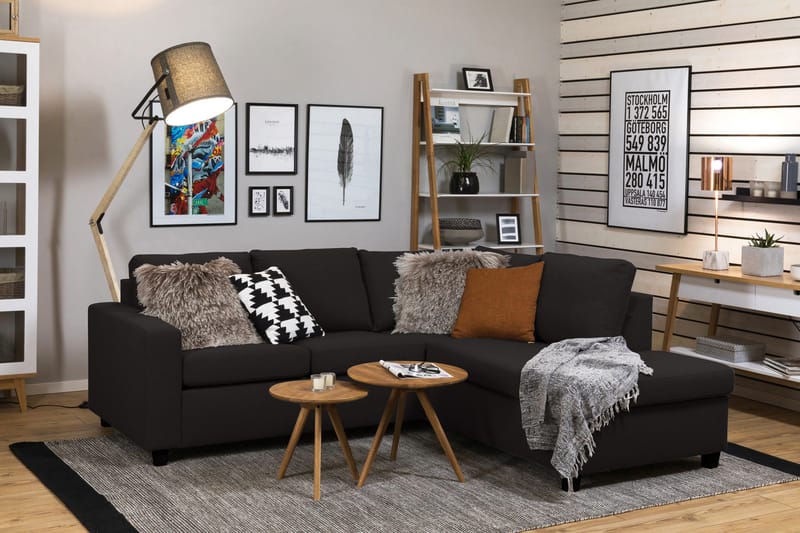 Crazy 3-sits Högervänd L-formad Schäslongsoffa i Tyg - Antracit - Möbler - Soffa - Divansoffor & schäslongsoffa - 2 sits soffa med divan