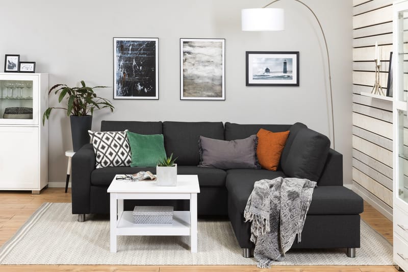 Crazy 3-sits Högervänd L-formad Schäslongsoffa i Tyg - Antracit - Möbler - Soffa - Divansoffor & schäslongsoffa - 2 sits soffa med divan