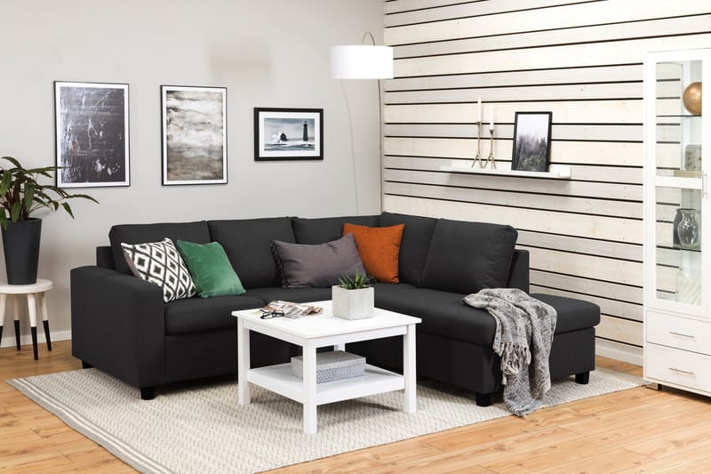 Crazy 3-sits Högervänd L-formad Schäslongsoffa i Tyg - Antracit - Möbler - Soffa - Divansoffor & schäslongsoffa - 2 sits soffa med divan