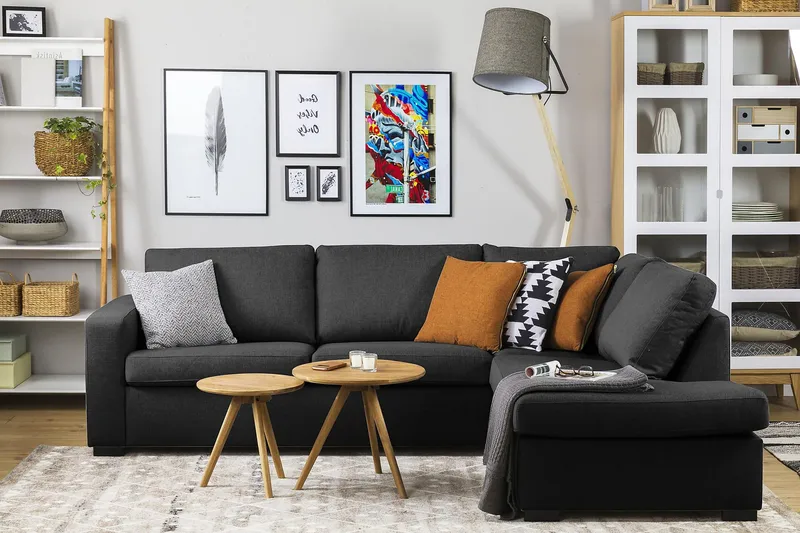 Crazy 3-sits Högervänd L-formad Schäslongsoffa i Tyg - Antracit - Möbler - Soffa - Divansoffor & schäslongsoffa - 3 sits soffa med divan