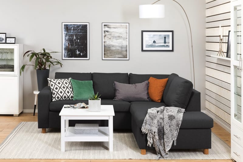 Crazy 3-sits Högervänd L-formad Schäslongsoffa i Tyg - Antracit - Möbler - Soffa - Divansoffor & schäslongsoffa - 2 sits soffa med divan