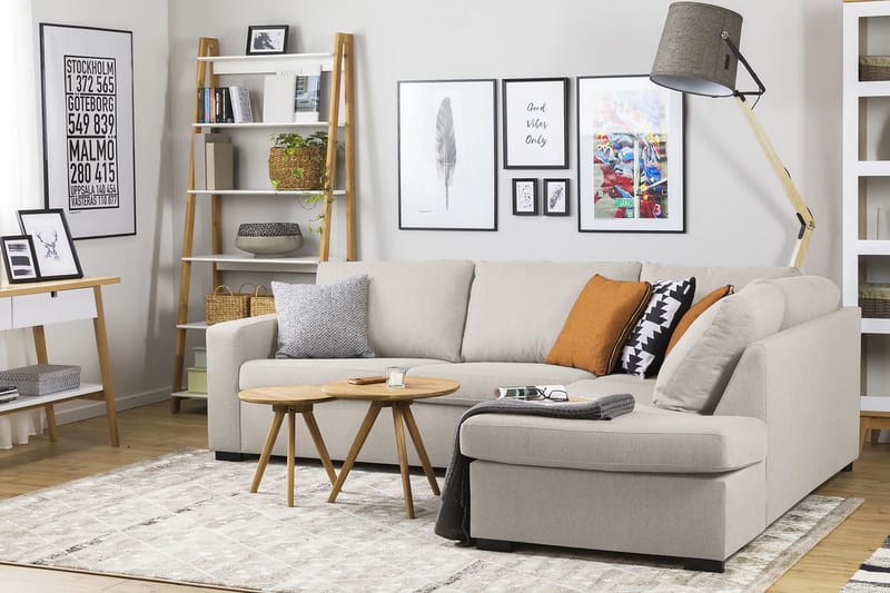 Crazy 3-sits Högervänd L-formad Schäslongsoffa i Tyg - Beige - Möbler - Soffa - Divansoffor & schäslongsoffa