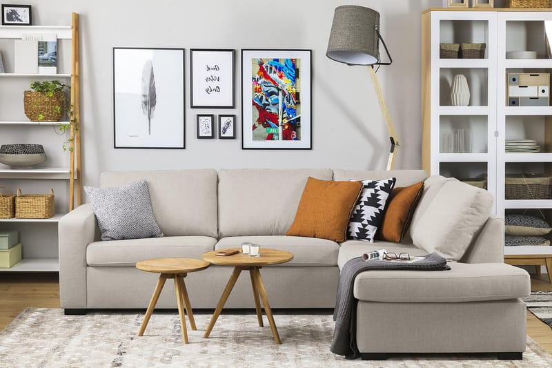 Crazy 3-sits Högervänd L-formad Schäslongsoffa i Tyg - Beige - Möbler - Soffa - Divansoffor & schäslongsoffa