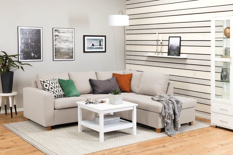 Crazy 3-sits Högervänd L-formad Schäslongsoffa i Tyg - Beige - Möbler - Soffa - Divansoffor & schäslongsoffa