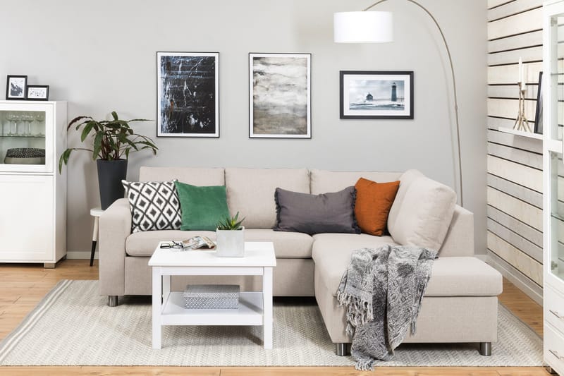 Crazy 3-sits Högervänd L-formad Schäslongsoffa i Tyg - Beige - Möbler - Soffa - Divansoffor & schäslongsoffa - 2 sits soffa med divan