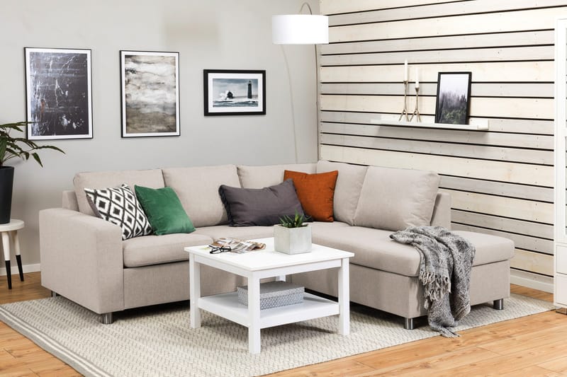 Crazy 3-sits Högervänd L-formad Schäslongsoffa i Tyg - Beige - Möbler - Soffa - Divansoffor & schäslongsoffa - 2 sits soffa med divan