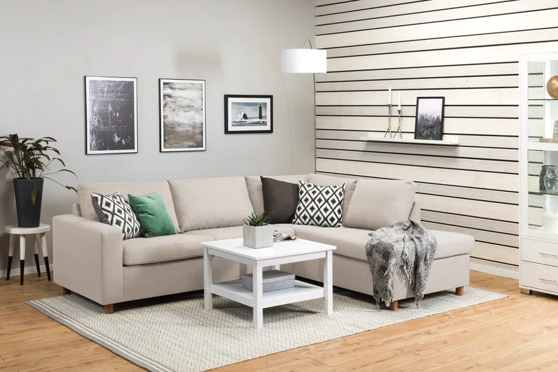 Crazy 3-sits Högervänd L-formad Schäslongsoffa i Tyg - Beige - Möbler - Soffa - Divansoffor & schäslongsoffa - 3 sits soffa med divan