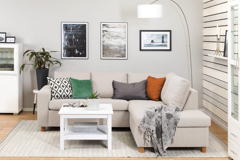 Crazy 3-sits Högervänd L-formad Schäslongsoffa i Tyg - Beige - Möbler - Soffa - Divansoffor & schäslongsoffa - 2 sits soffa med divan