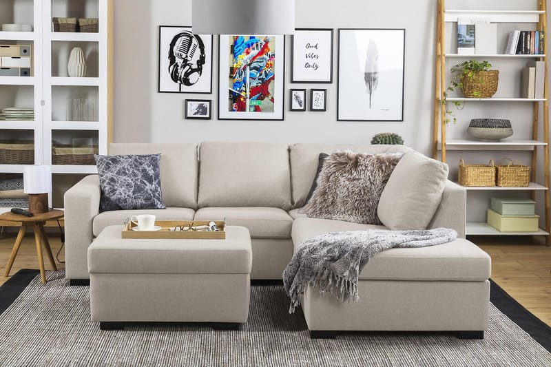 Crazy 3-sits Högervänd L-formad Schäslongsoffa i Tyg - Beige - Möbler - Soffa - Divansoffor & schäslongsoffa - 2 sits soffa med divan