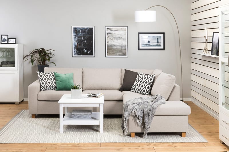 Crazy 3-sits Högervänd L-formad Schäslongsoffa i Tyg - Beige - Möbler - Soffa - Divansoffor & schäslongsoffa - 3 sits soffa med divan