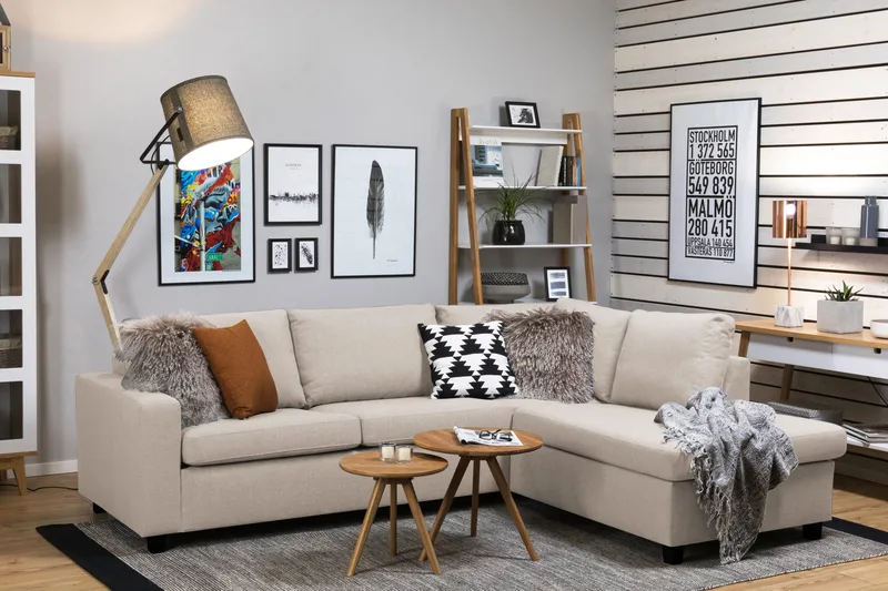 Crazy 3-sits Högervänd L-formad Schäslongsoffa i Tyg - Beige - Möbler - Soffa - Divansoffor & schäslongsoffa - 3 sits soffa med divan