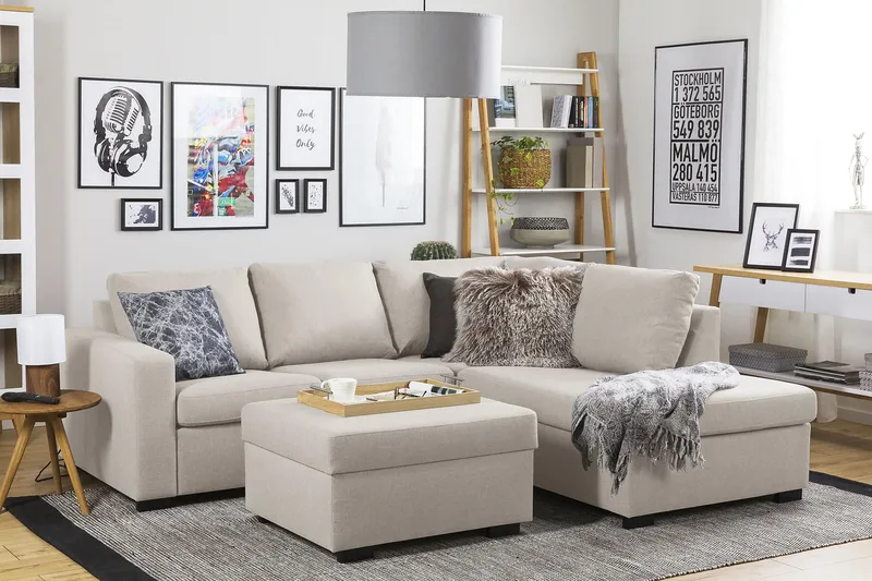 Crazy 3-sits Högervänd L-formad Schäslongsoffa i Tyg - Beige - Möbler - Soffa - Divansoffor & schäslongsoffa - 2 sits soffa med divan