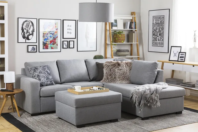 Crazy 3-sits Högervänd L-formad Schäslongsoffa i Tyg - Grå - Möbler - Soffa - Divansoffor & schäslongsoffa - 2 sits soffa med divan