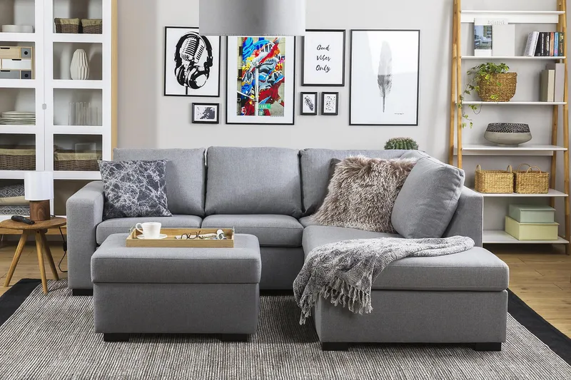 Crazy 3-sits Högervänd L-formad Schäslongsoffa i Tyg - Grå - Möbler - Soffa - Divansoffor & schäslongsoffa - 2 sits soffa med divan