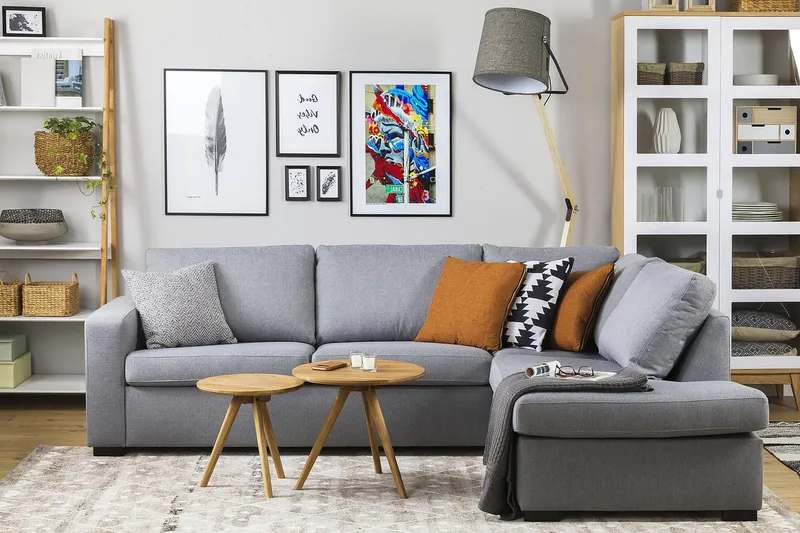 Crazy 3-sits Högervänd L-formad Schäslongsoffa i Tyg - Grå - Möbler - Soffa - Divansoffor & schäslongsoffa - 3 sits soffa med divan